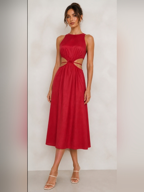 SHEIN Dresses & Skirts - SHEIN Cut-Out Midi Dress Faded Red-Orange Tie Waist - Sizs XS